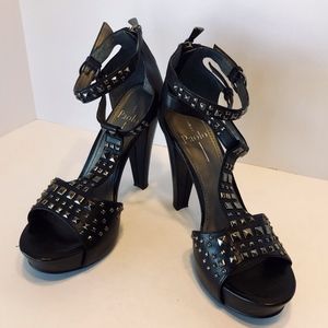 Linea Paolo Black Studded Platform Sandal Sz 9.5
